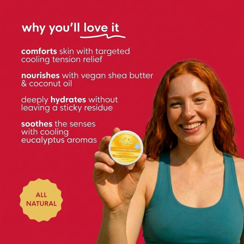 Comfort Balm, Cooling Eucalyptus, Vegan & Natural Balm with Vitamin E, Shea Butter, Coconut Oil, Arnica, Peppermint & Menthol, Post Workout Personal Care Essential, 1.5 FL OZ 1.5 Ounce (Pack of 1)