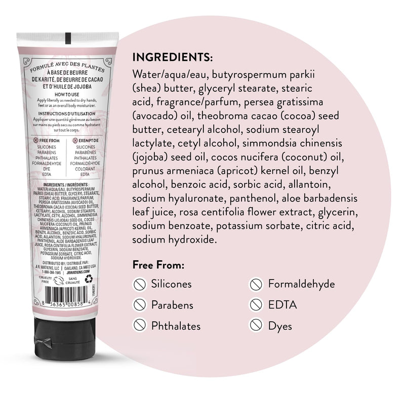 [Australia] - J.R. Watkins Natural Moisturizing Hand Cream, Hydrating Hand Moisturizer with Shea Butter, Cocoa Butter, and Avocado Oil, Cruelty Free, 3.3oz, Rosewater, 3 Pack 3.3 Ounce (Pack of 3) 