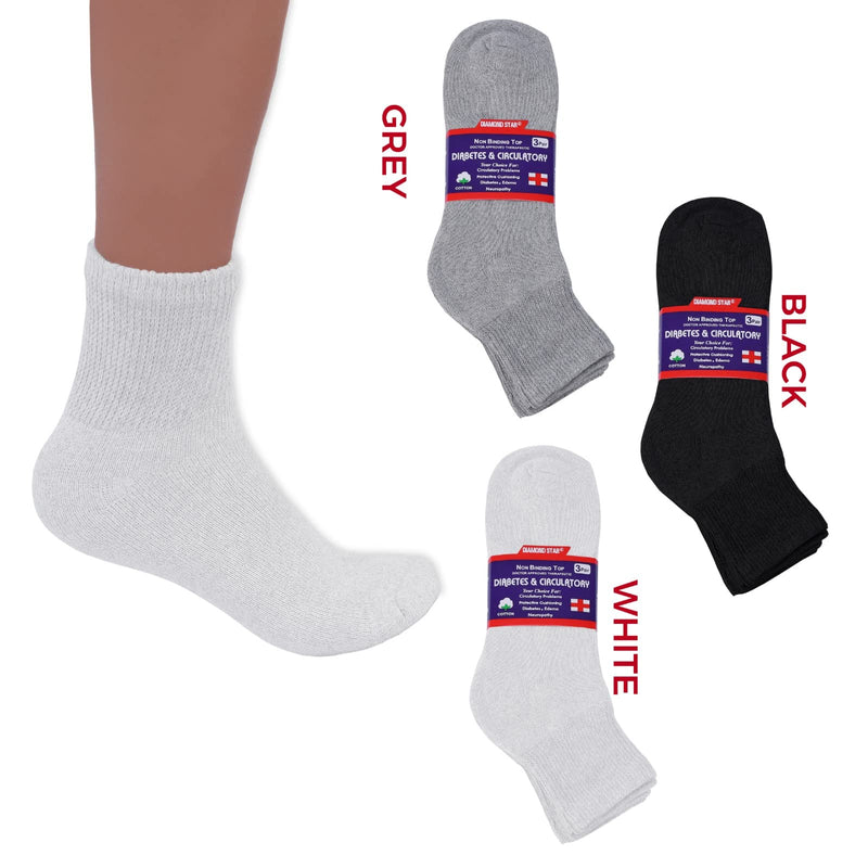[Australia] - Diabetic Ankle Socks, Non-Binding Circulatory Doctor Approved Cushion Cotton Quarter Socks for Men’s Women’s 3,6,12 Pack 10-13 3 Pack White 
