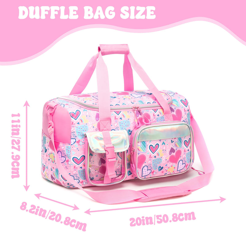 Duffle Bag for Kids Travel Bag for Girls Dance Bags for Kids Overnight Bags for Teen Girls with Shoe Compartment S-Love Pink Flower