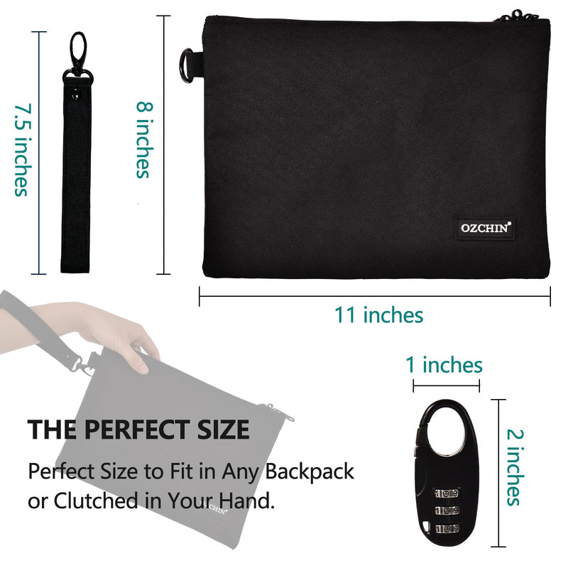 [Australia] - OZCHIN Smell Proof Bag with Combination Lock Smell Proof Bags Carbon Lining Tobacco Pouches 11 x 8 inch Durable Organizer Odorless Medicine Bag Lockable Odors Bag(Black) Black 