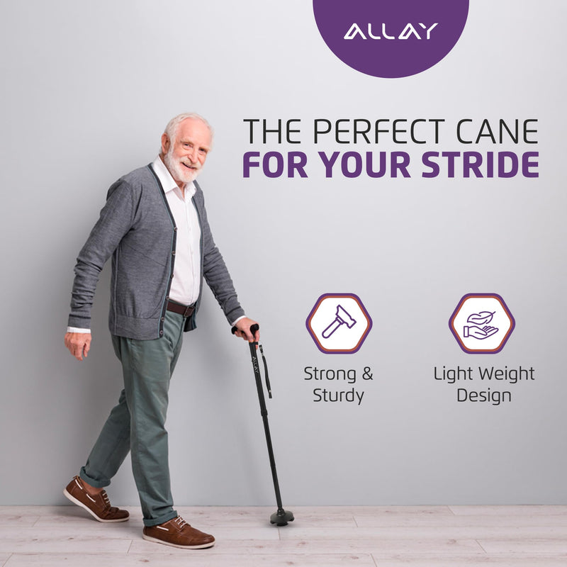 [Australia] - Allay Walking Cane for Men & Women - Foldable, Adjustable, Collapsible Walking Canes for Seniors Balance, Free Standing, Pivot Tip, Heavy Duty, with Travel Bag | Walking Sticks for Seniors & Adults Black 