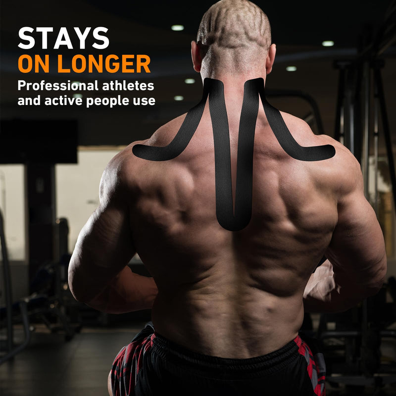 Kinesiology Tape for Shoulder&Neck, 12 Count Shoulder&Neck Tape Precut, KTQUICK Original Cotton Waterproof & Breathable, Enhance Elastic Kinesiology Athletic Tape for Shoulder&Neck Support (Black) Black