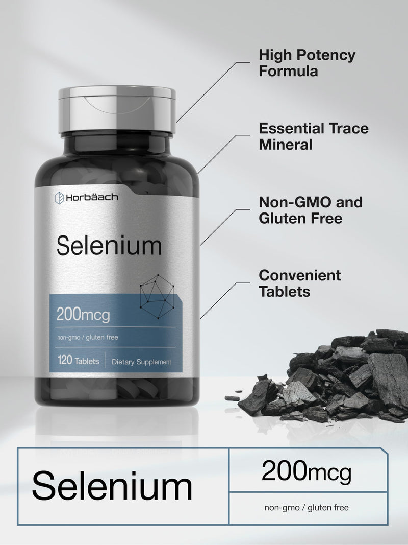 Selenium Supplement | 200mcg | 120 Tablets | Non-GMO and Gluten Free | by Horbaach