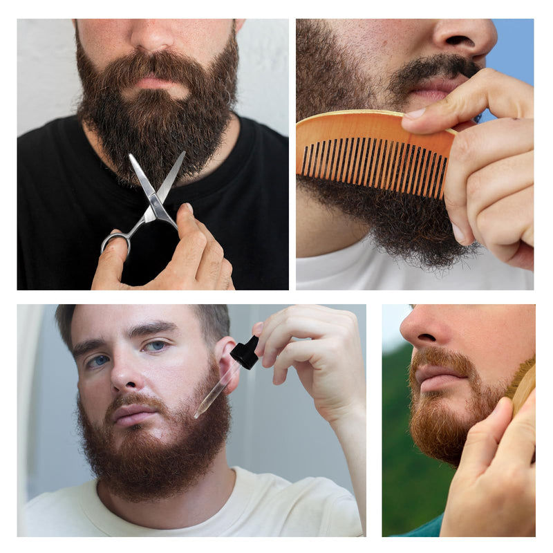 [Australia] - 5 piece beard care set for men, including natural beard oil, sandalwood scented beard balm, brush, comb, scissors, storage bag, beard care set as Christmas, birthday for him 