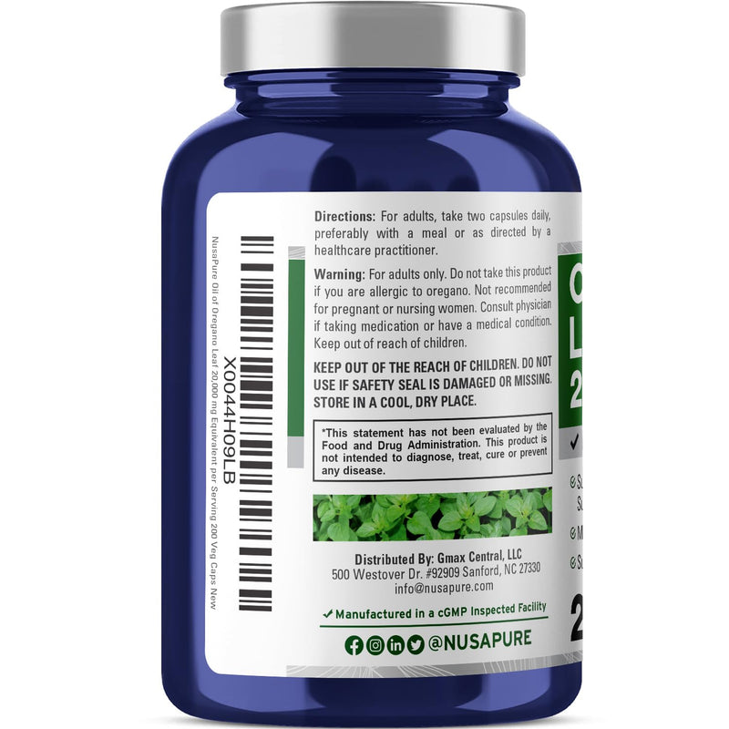 [Australia] - NusaPure Oregano Oil Extract 20000mg | 200 Veggie Capsules | Naturally Occurring Carvacrol | Powder, Non-GMO and Extract 65:1 