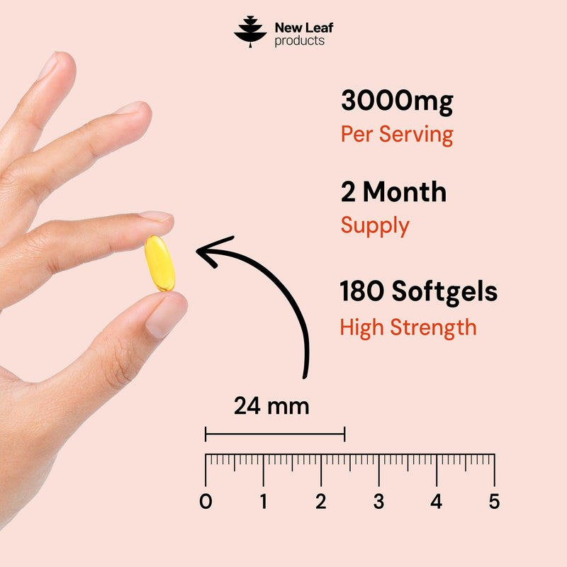 Pumpkin Seed Oil Capsules 3000mg - 100% Cold Pressed – 180 Softgels – 1500mg Linoleic Acid - Omega 6-Pumpkin Seed Oil for Hair Growth - UK Made By New Leaf Products 50% Linoleic Acid