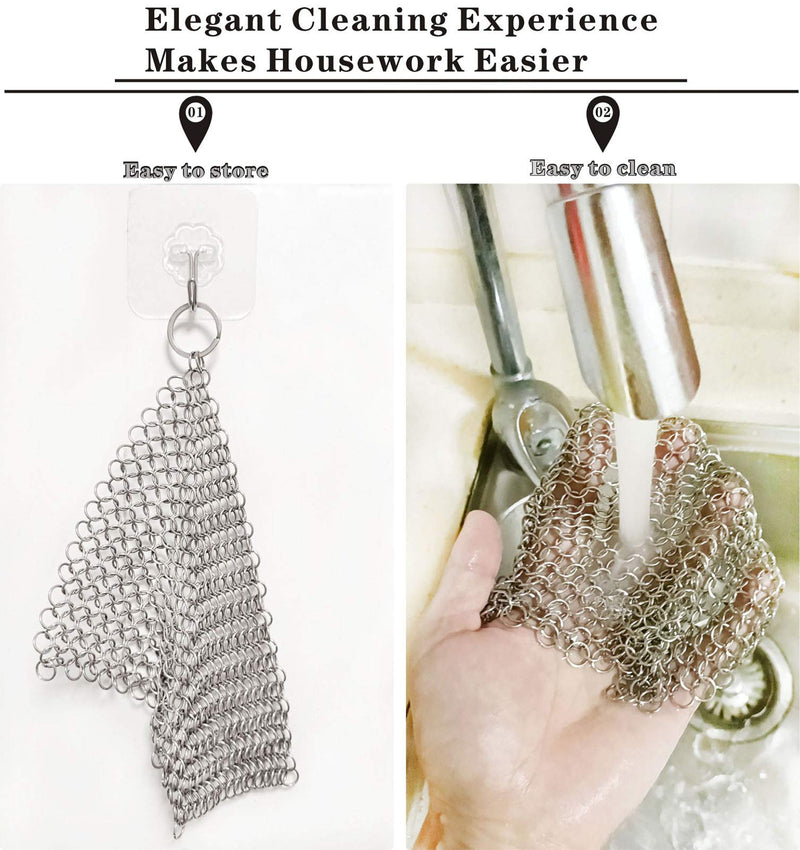 [Australia] - Cast Iron Scrubber 6 Inch Stainless Steel Scrubber Cast Iron Cleaner Household Chain Scrubber for Cast Iron Pans, Skillet, Wok, Pot, Dutch Ovens Chainmail Scrubber 6x6 Inch (Pack of 1) 