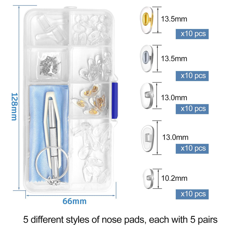 [Australia] - Glasses nose pads silicone, 25 pairs of nose pads, glasses to plug in, 5 styles glasses nose pads, nose pads for glasses, with screws, tweezers and glasses cleaning cloths. Suitable for glasses repairs 