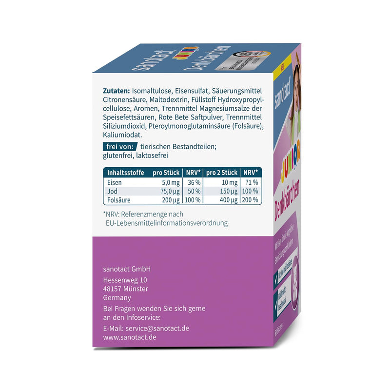 [Australia] - sanotact Denkbärchen Junior (60 lozenges) • With iron, folic acid & iodine • Iron tablets for cognitive development in children • Vitamins for children • Forest fruit flavor 60 pieces 