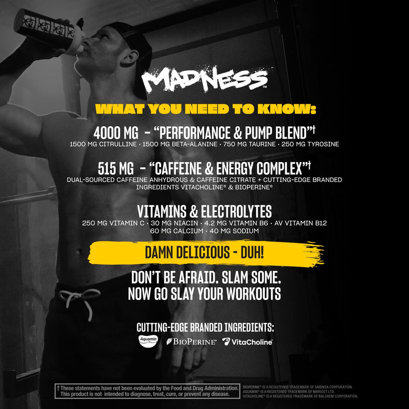 MUTANT Madness | Ultra-Concentrated Pre-Workout Supplement | 360mg Caffeine, 4g Pump & Performance Blend, Beta-Alanine, Energy & Focus | 30 Serving | Lemonade 30 servings (225 g)