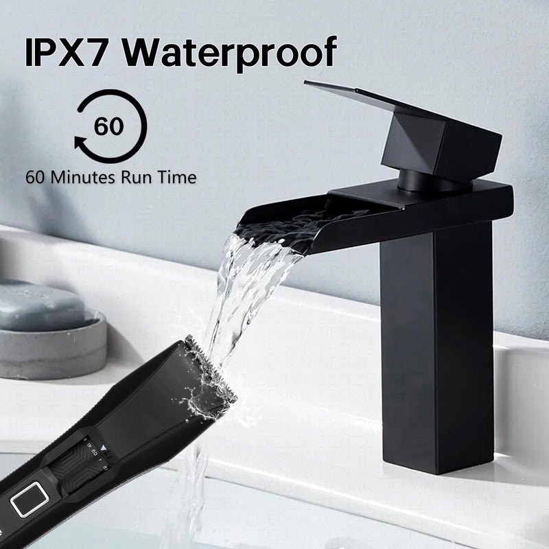 [Australia] - Men's Beard Trimmer, 20 Length Adjustable, IPX7 Waterproof Cordless Hair Clipper, Stainless Steel T-Blade for Precision Facial Hair Trimming for Men, LED Display(Black) Black 