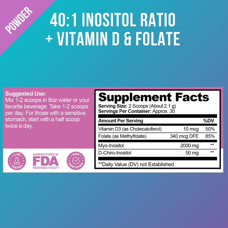 Premium Inositol Supplement Bundle - Myo-Inositol and D-Chiro Inositol Plus Folate and Vitamin D - Capsule & Powder - Hormone Balance & Healthy Ovarian Support for Women - Vitamin B8 - 60 Day Supply