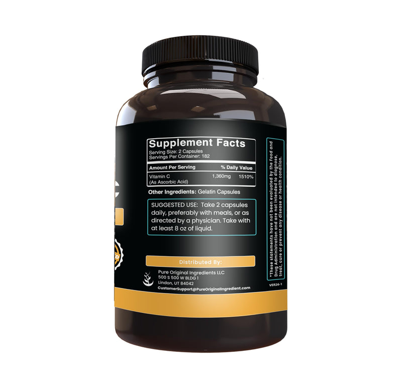 Pure Original Ingredients, Vitamin C, 365 Capsules | For ingredient-focused supplementation, preparation, and pantry use 1 Count (Pack of 365)
