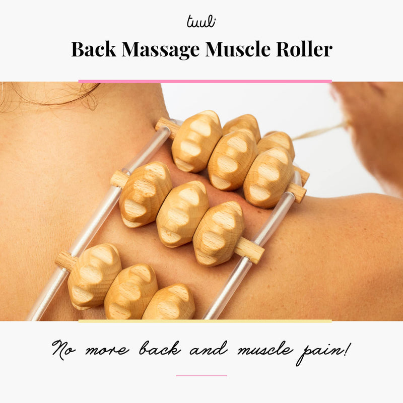 [Australia] - Tuuli Accessories – Back Massager with Rollers and Rope, Multi-Functional Back Roller and Neck Massager, Eases Muscle Tension and Supports Skin Health, Muscle Roller 47.2 inches 