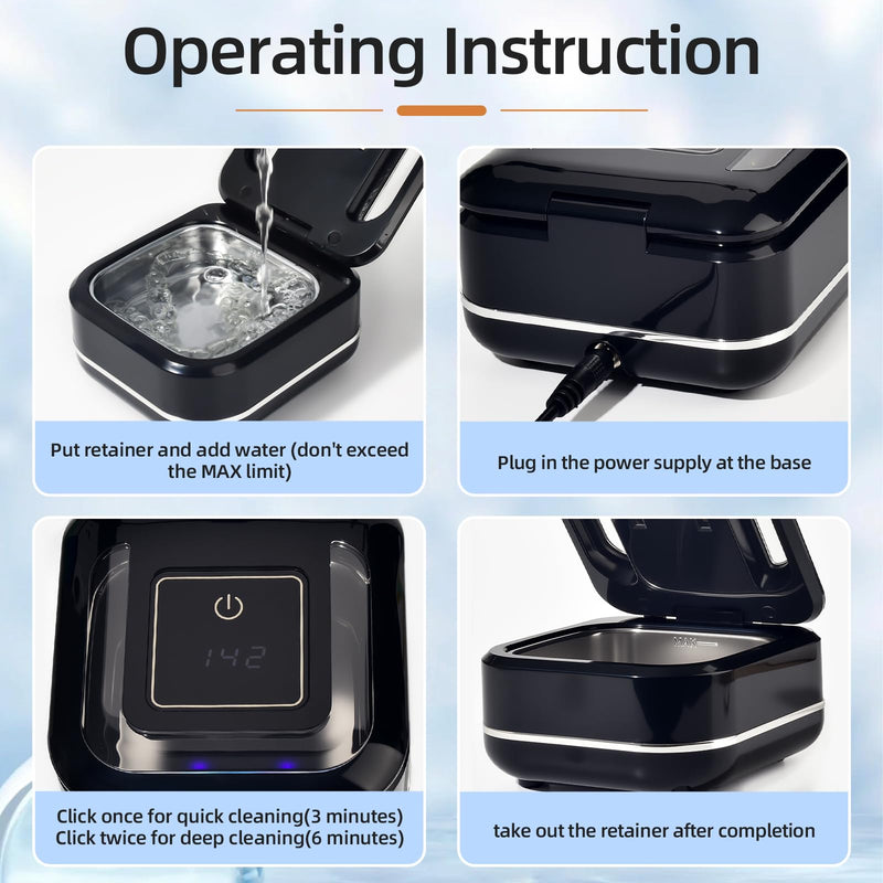 [Australia] - Ultrasonic Retainer Cleaner Machine for Dental Appliances. 2 Cleaning Modes（42khz, 24w，180ml Black,YKL） 