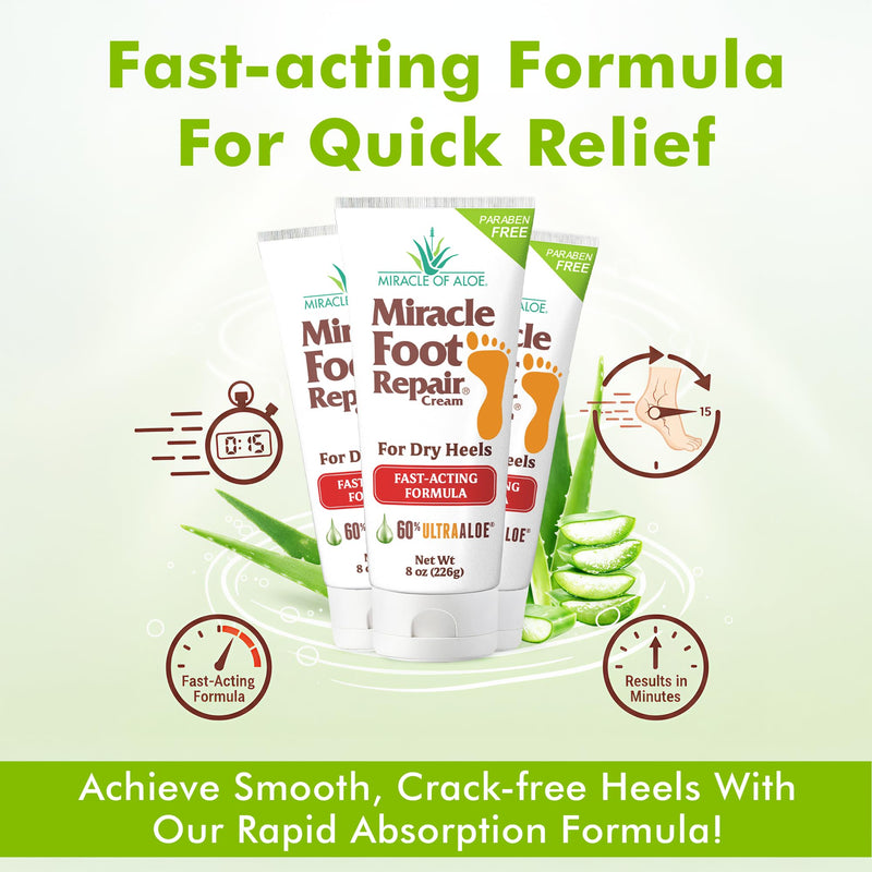 [Australia] - Miracle Foot Repair Cream (8 oz / 2-Pack) Repairs Dry Cracked Heels and Feet, 60% Pure UltraAloe Moisturizes, Softens, and Repairs 8 Ounce (Pack of 2) 
