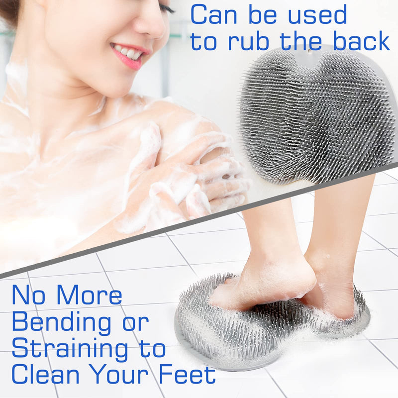 [Australia] - Shower Foot Scrubber Mat Back Washer Exfoliating Bath Wash Pad Wall Mounted Slip Suction Cups for Use in Cleaner Men and Women Gray 