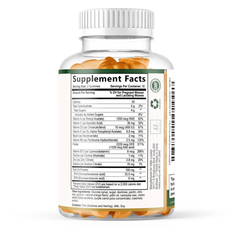 Prenatal Vitamins for Women – Complete Pregnancy Multivitamin - Folic Acid, Omega 3 DHA, Choline, Vitamin D – Essential Support for Mom's & Baby Brain Development - Tasty Orange Flavor - 60 Gummies 60 Count (Pack of 1)