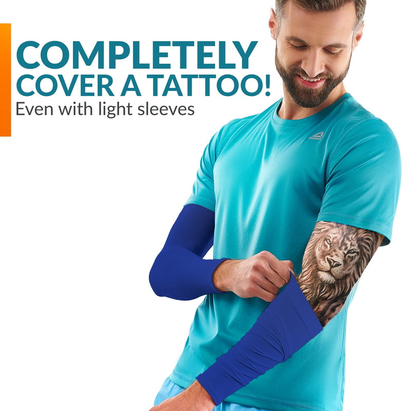 [Australia] - KEMFORD Arm Sleeves for Men and Women – 8 mmHg Light Compression – 1 Pair – Sun Protection – Cooling UPF 50 Compression – Basketball Running Large 1 Pair: Blue 