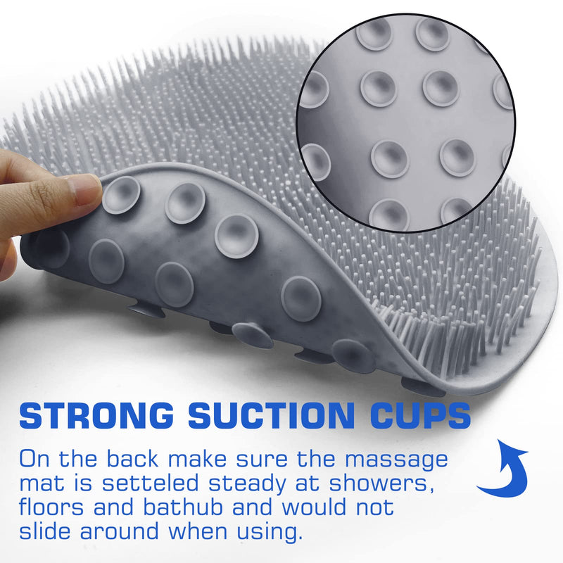 [Australia] - Shower Foot Scrubber Mat Back Washer Exfoliating Bath Wash Pad Wall Mounted Slip Suction Cups for Use in Cleaner Men and Women Gray 