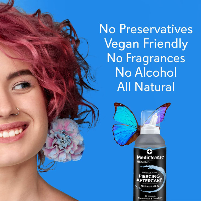 [Australia] - Sterile Saline Piercing Fine Mist Spray 7.5 Oz. All Natural, No Alcohol, Vegan Friendly, for Piercings and Tattoos - Made in USA 7.5 Ounce (Pack of 1) 