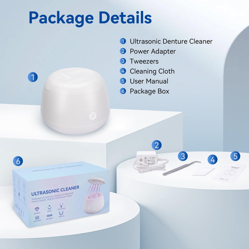 [Australia] - Ultrasonic Retainer Cleaner,48KHz Retainer Cleaner Machine, 220ML Capacity - Denture Cleaner for Mouth Guards, Aligners, Night Guard, Braces, Jewelry & Daily Oral Care White 