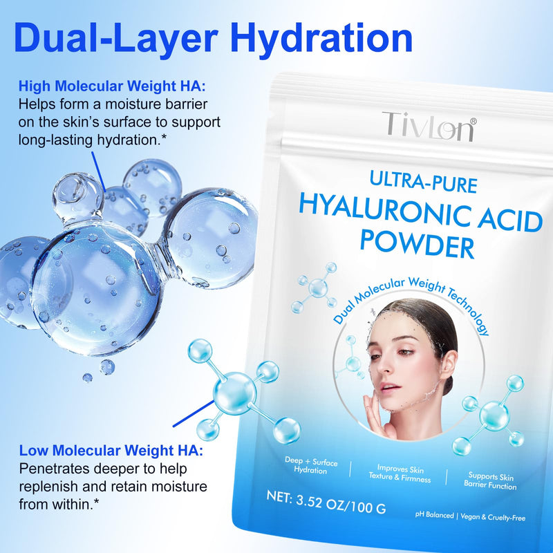 [Australia] - Hyaluronic Acid Powder for Skin, 2Pack High Molecular Weight for Anti-Aging & Deep Hydration, Cosmetic Grade Water Soluble Powder, Vegan, Gluten-Free | DIY Serum & Cream BaseÔºå7.6oz 
