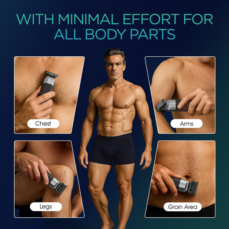 VOYOR Body Hair Trimmer for Men,Electric Razor,Versatile Groin & Body Trimmer,Waterproof and Cordless Shaver, Manscaper for Men, USB-C Charging Groomer,Ceramic Blade Razor Male Grooming HT310 (Wood) Wood