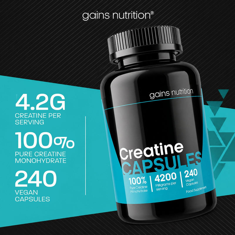 GN Creatine Capsules | 240 Creatine Monohydrate Capsules for Men & Women | High Strength 4200mg Creatine-Monohydrate Per Serving | Non-GMO, Gluten & Filler Free 240 count (Pack of 1)