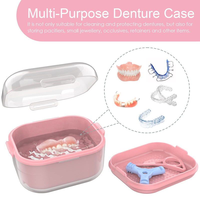 [Australia] - ARGOMAX Denture Case, Denture Cup for Soaking Dentures(Not Leak-Proof), Thorough Cleaning of Dentures, Retainer, Mouthguards, Clear Braces (Dark Pink). Clear Case + Pink Filter and Tray 