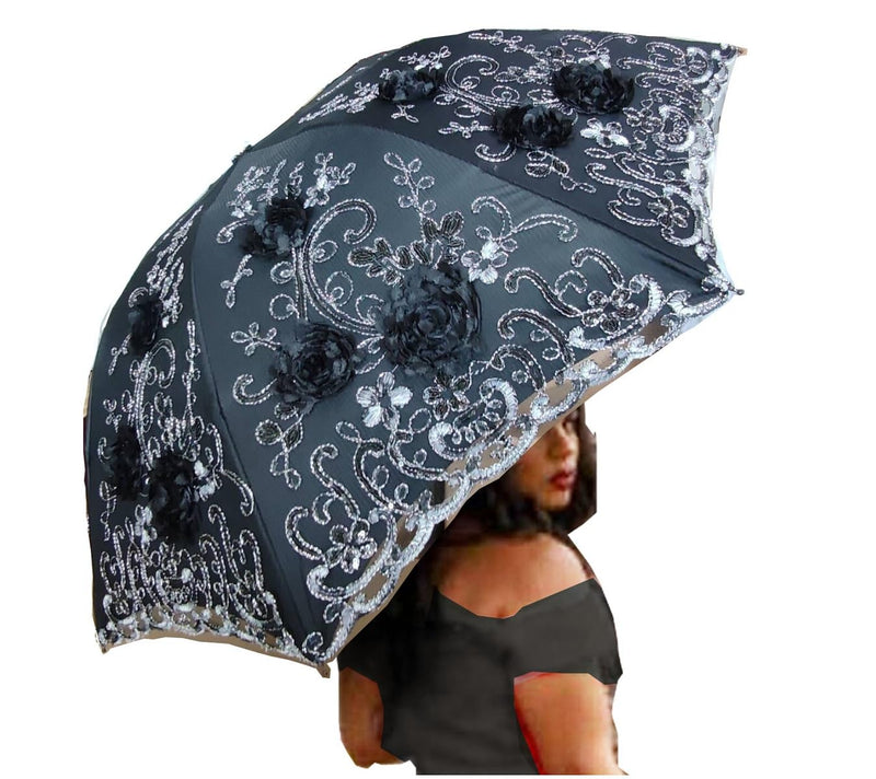 WENDIN Vintage Foldable Lace Parasol Gothic Umbrella rain Anti-uv Protection parasol sunblock umbrella dome Photo Props girls women lace umbrellas 3D flower Black