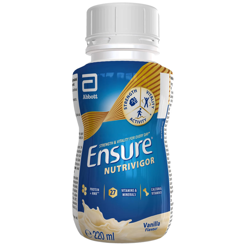 Ensure NutriVigor Nutritional Shake – Vanilla Flavour – 8 x 220ml – Boosts Energy – Ready-to-Drink – Food Supplement with Protein, HMB and27 Vitamins and Minerals Pack of 8