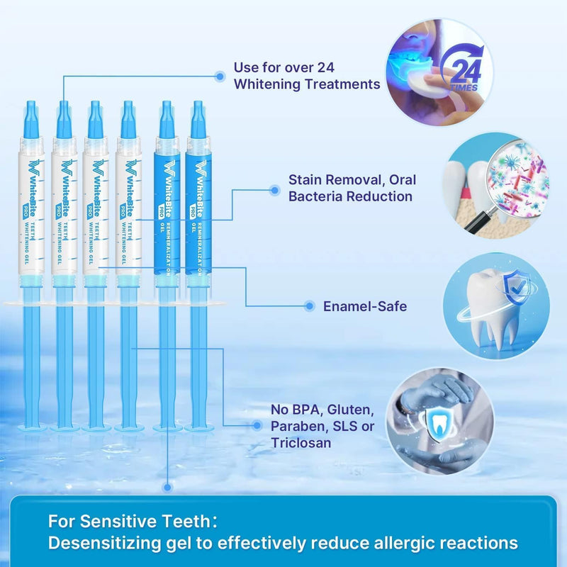 Whitebite Pro Teeth Whitening Kit for Sensitive Teeth | 4 Whitening Gels & 2 Remineralizing Gels | LED Light System for Fast Results | Professional Dental Grade | Enamel Safe Frozen Air