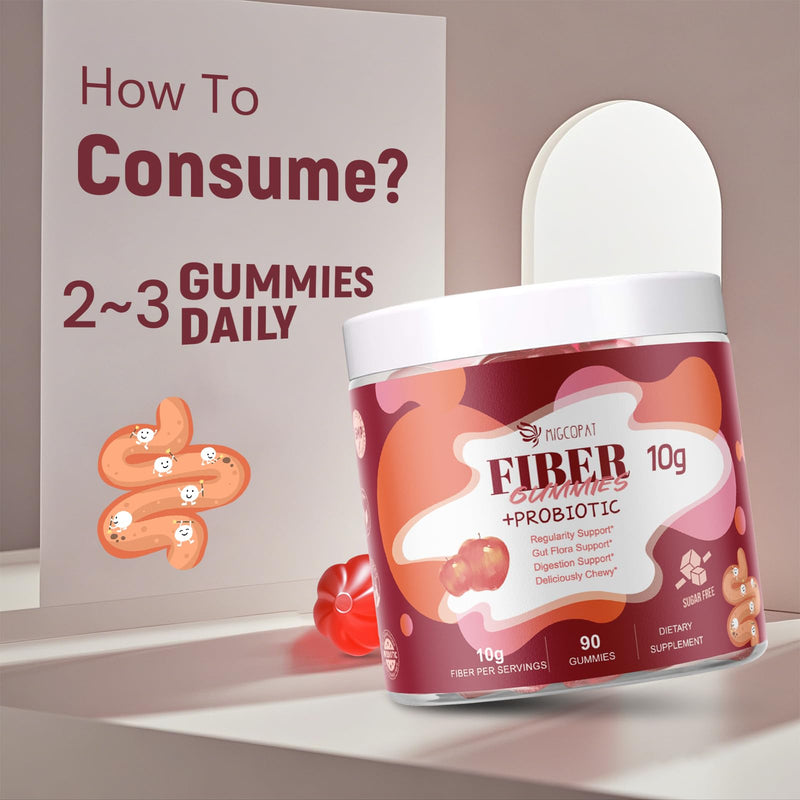 [Australia] - Fiber Gummies with Probiotics,10G Fiber per Serving No Sugar Added Apple Flavor, with 10 Billion CFU Probiotics Blend, Apple Cider Vinegar, Vitamin C, Inulin, Bloating Support 90 Count 90 Count (Pack of 1) 