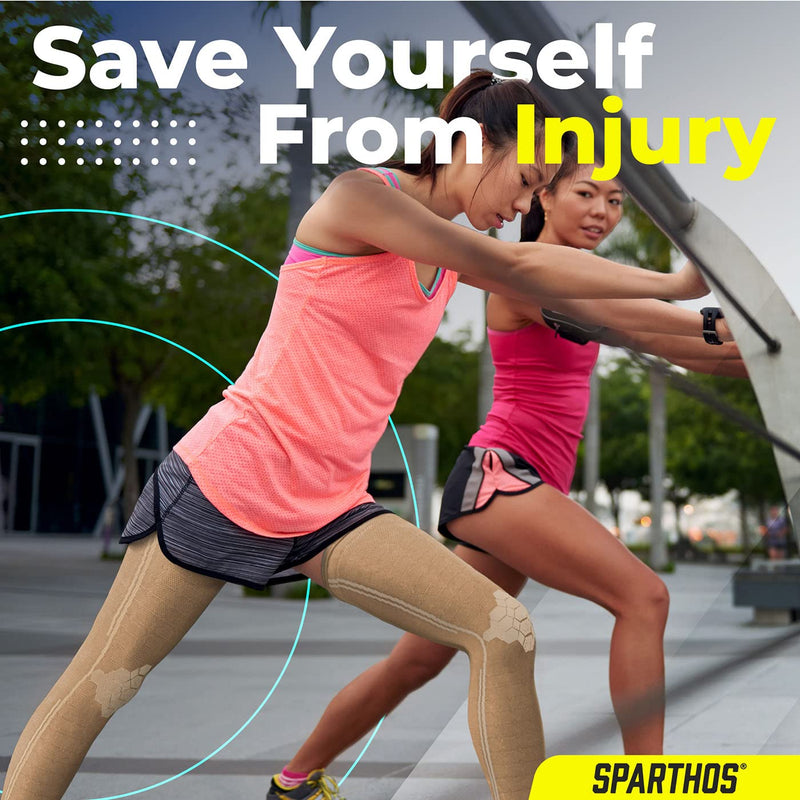 [Australia] - Sparthos Leg Compression Sleeves - Aid in Recovery and Support Active Lifestyle - Innovative Breathable Elastic Blend - Anti Slip, Day & Night Wear Medium Desert Beige 