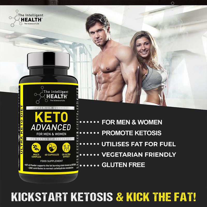 The Intelligent Health Keto Advanced - Keto Diet Capsules with Electrolytes - C8 MCT Oil Food Supplement - Green Tea Extract for Men & Women - 60 Capsules