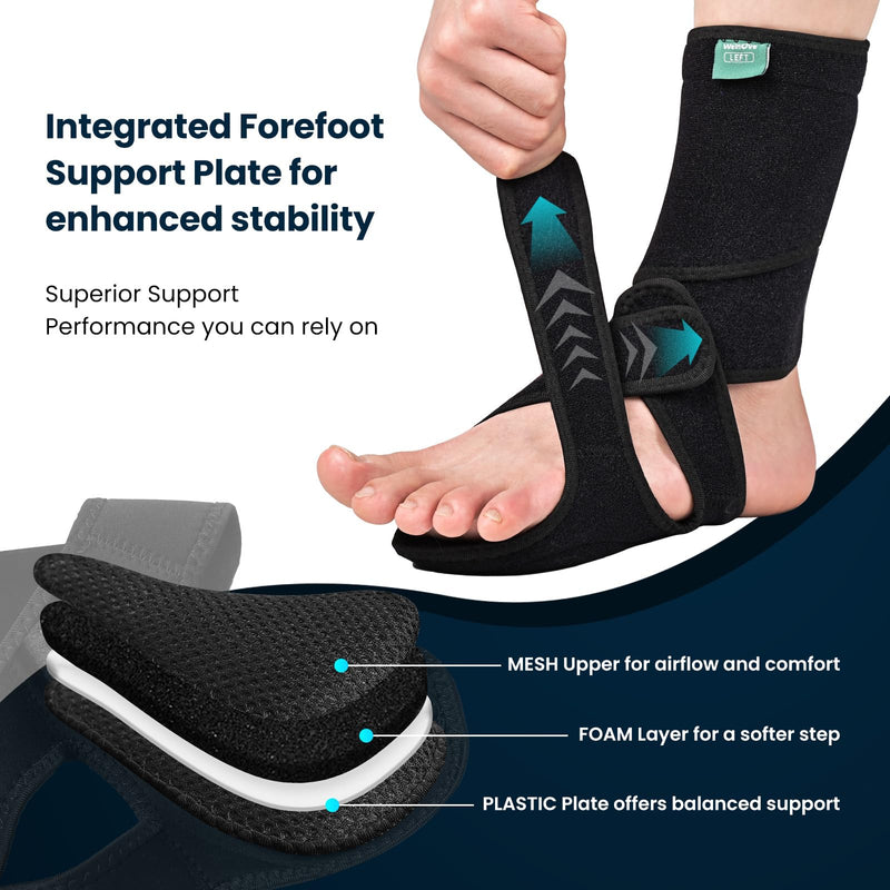 Welnove 2 Pack Drop Foot Brace with Arch Support，AFO Ankle Brace for Walking ，Relieve The Instability of Lower Limbs by Foot Drop, MS, Spinal Cord Injury (Include Left and Right, FSA HSA Eligible) one_size Black