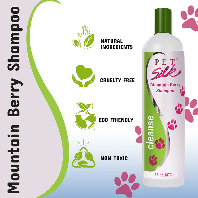 Pet Silk Shampoo - Long Lasting Fresh Scent - Clean and Condition Pet's Fur - Gentle Odor Remover for Puppies, Dogs and Cats (Mountain Berry - 16 oz) - PawsPlanet Australia