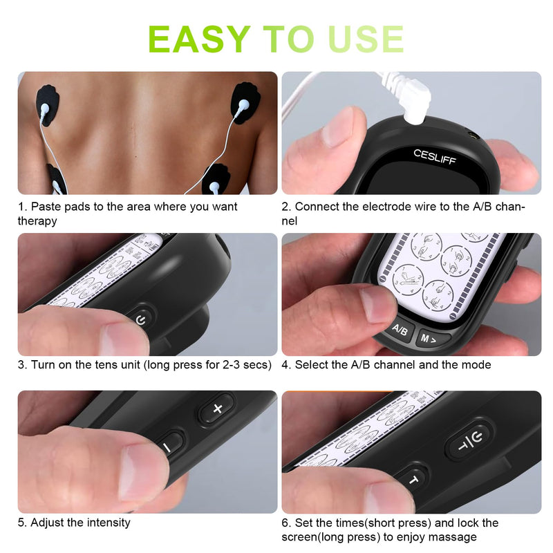 Dual Channel TENS EMS Unit 24 Modes 36 Levels, Upgraded Large Screen Intensity Muscle Stimulator for Back Neck Shoulder Pain Relief, Rechargeable Electric Pulse Massager TENS Machine with 10 Pads Black