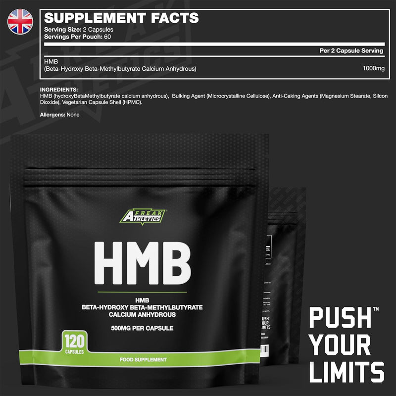 Freak Athletics HMB Supplement - 1000mg Serving HMB 500mg Capsules, Metabolite of Leucine for Muscle Growth & Repair - 120 Capsules 60 Servings