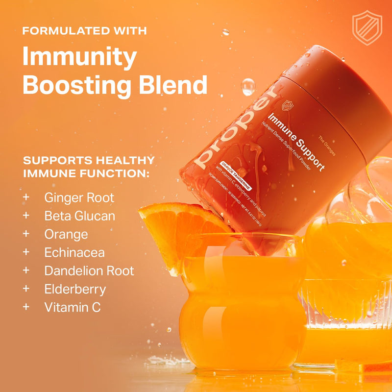 Proper The Oranges Immune Support - Superfood Powder with Vitamin C Zinc | Immune Support Powder With Elderberry, Vitamin C, Zinc, Echinacea And Probiotic Digestive Blend For Daily Immunity Drink Mix 30 Servings