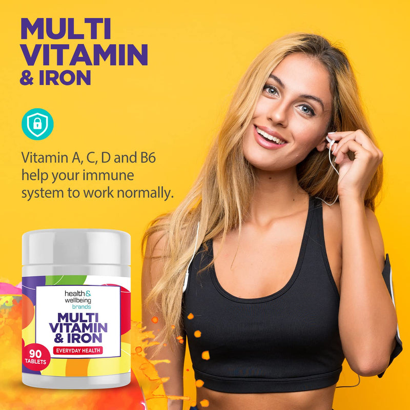 Multivitamin & Iron (180) 2 x 90 Easy to Swallow Tablets (180) with Vitamins A,B,D,C,E and Minerals, One a Day, Support for Immune System,