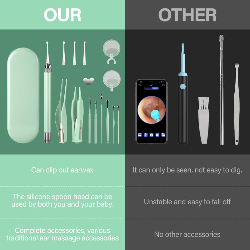 [Australia] - POZILAN Ear Cleaning Kit with LED Light - 15 Pack Ear Wax Removal Kit for Kids and Adults, Earwax Spoon Digger & Tweezers for Ear Cleaning Tool Present SetÔºàGreenÔºâ Green 
