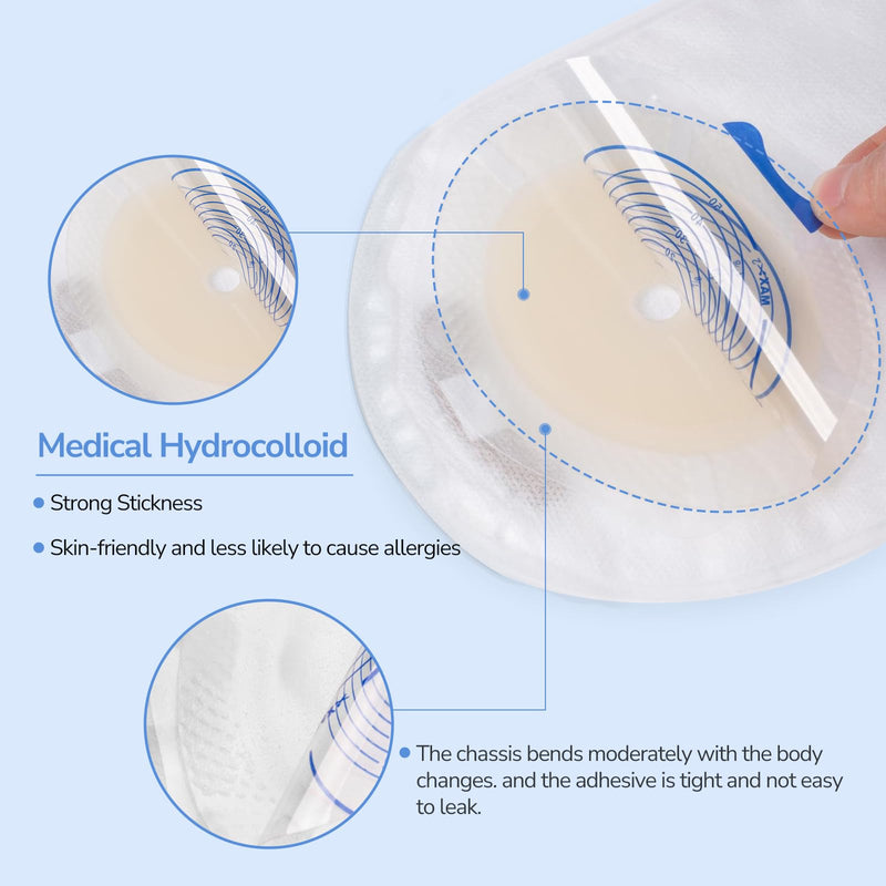 [Australia] - 20 Pack Colostomy Bags Ostomy Supplies, One-Piece Colostomy Bags, 10-66mm Cut-to-Fit Drainable Ostomy Bag with Waistband for Ileostomy Stoma Care White 