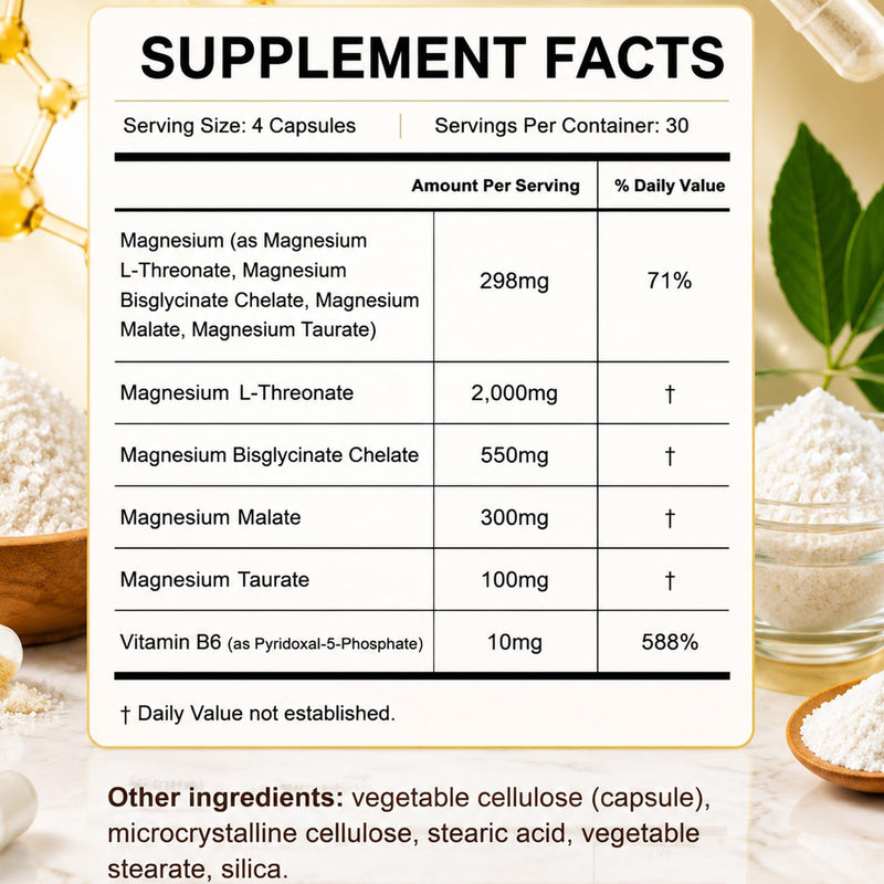 Magnesium Complete, Magnesium L-Threonate, Bisglycinate, Malate & Taurate with Vitamin B6 P-5-P (1PCS)