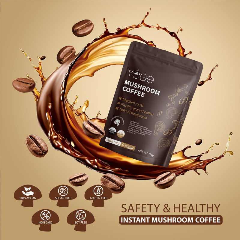 [Australia] - Mushroom Coffee, Instant Organic Mushroom Coffee with Cordyceps, Reish, King Trumpet, Shitake, Turkey Tail, Lions Mane for Energy, Focus, Positive Mood & Immune Support (30 Servings) 1 