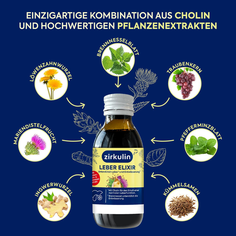 [Australia] - Zirkulin Liver Elixir (6x 120 ml) - support for liver health & cleansing - with choline, milk thistle, grape seed and nettle extract - antioxidant & dehydrating - for daily use 720ml (pack of 6) 