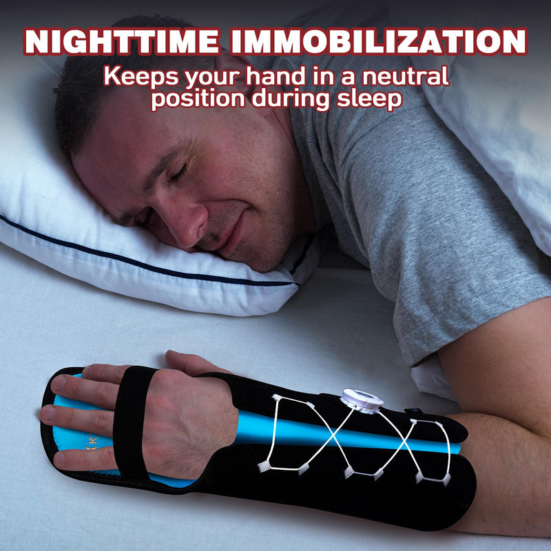 Resting Hand Splint with Adjustable Knob, Night Immobilizer with Removable Splints for Pain Relief, KTQUICK Hand&Wrist Brace for Carpal Tunnel, Stroke Recovery, Arthritis, Tendinitis -Right Hand Large Right Hand