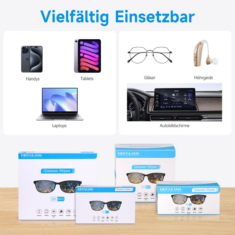 [Australia] - MOSSLIAN glasses cleaning cloths, moist screen cleaning cloths for glasses, cell phones, laptops, keyboards, glasses, hearing aids, iPads, iWatch and computers, 120 pieces + 1 piece microfiber cloths 121-piece set 